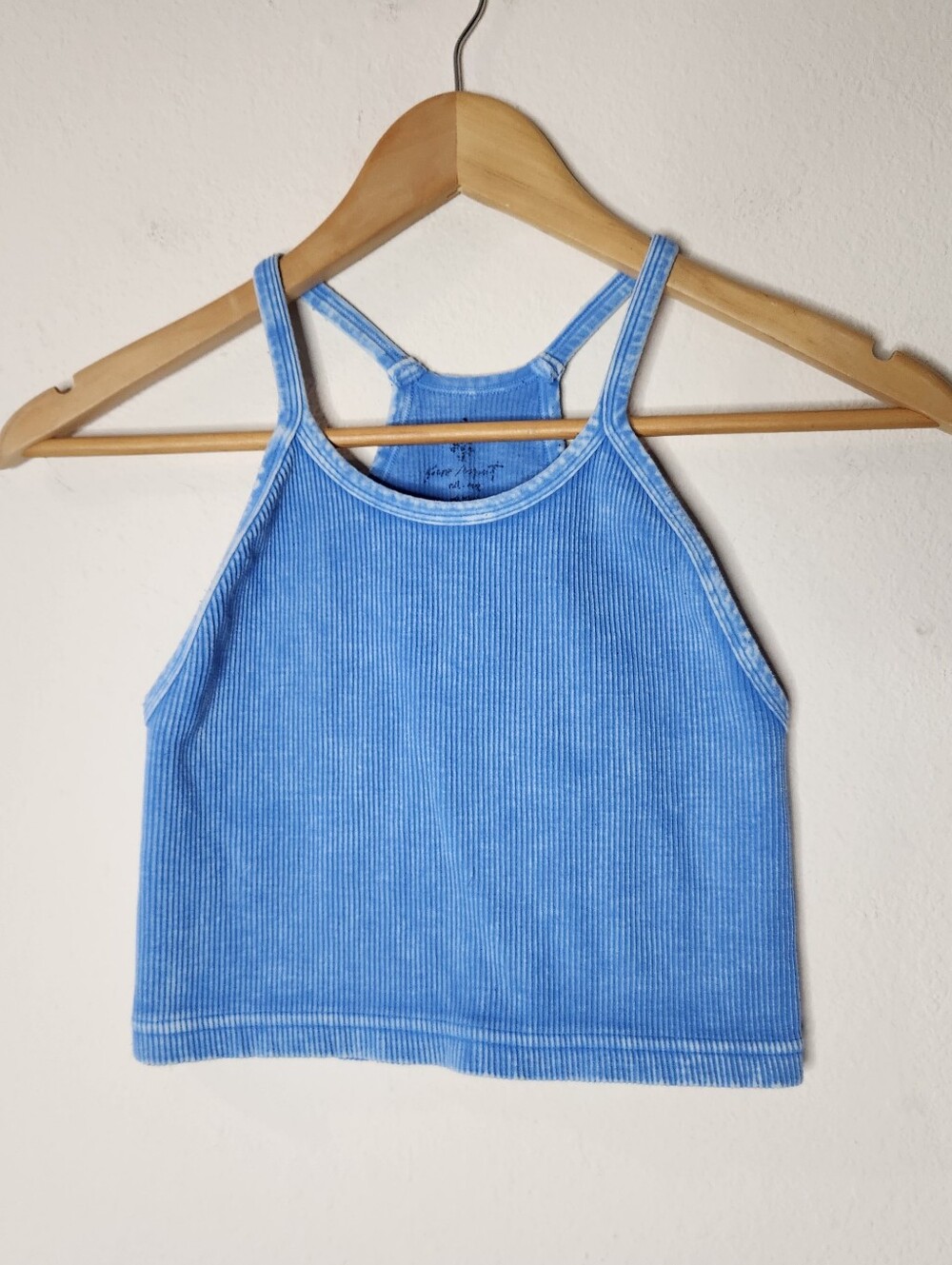 Free People Movement Womens Happiness Runs Blue Tank Top Crop Ribbed